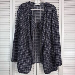 St. John Knit Textured Waterfall Drape Cardigan Blazer Navy White Size Medium